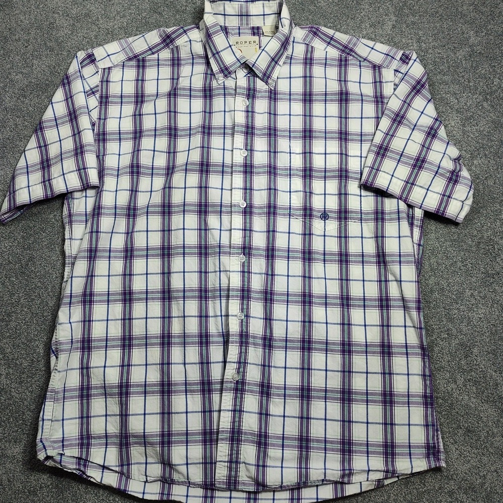 Roper Shirt Mens L Plaid Short Sleeve Button Up Western Cowboy Rodeo Casual